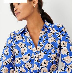 Ann Taylor floral essential shirt in dazzling blue